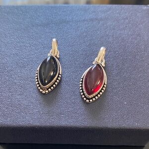 Sterling Silver Plated Gemstone Pendants. Red is garnet black is onyx
